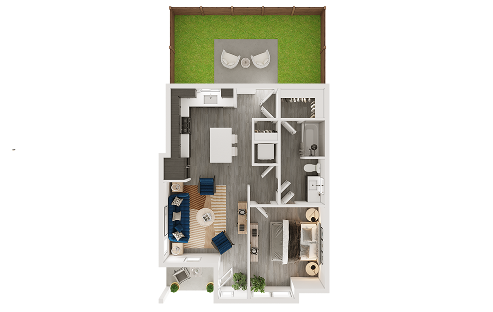 a1 - 1 bedroom floorplan layout with 1 bath and 701 square feet. (3D)