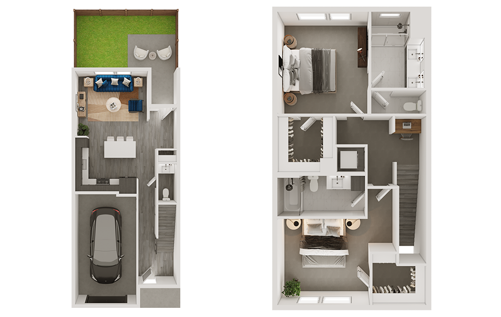 b4th - 2 bedroom floorplan layout with 2.5 baths and 1367 square feet. (3D)