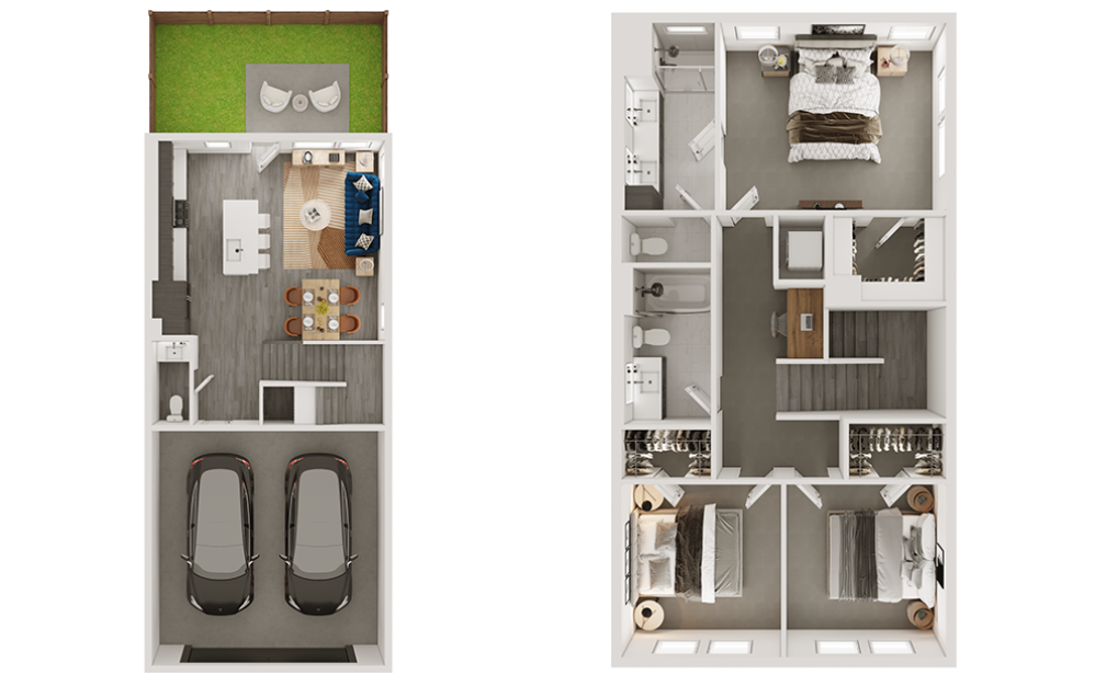 c1th - 3 bedroom floorplan layout with 2.5 bathrooms and 1440 - 1452 square feet (3D)