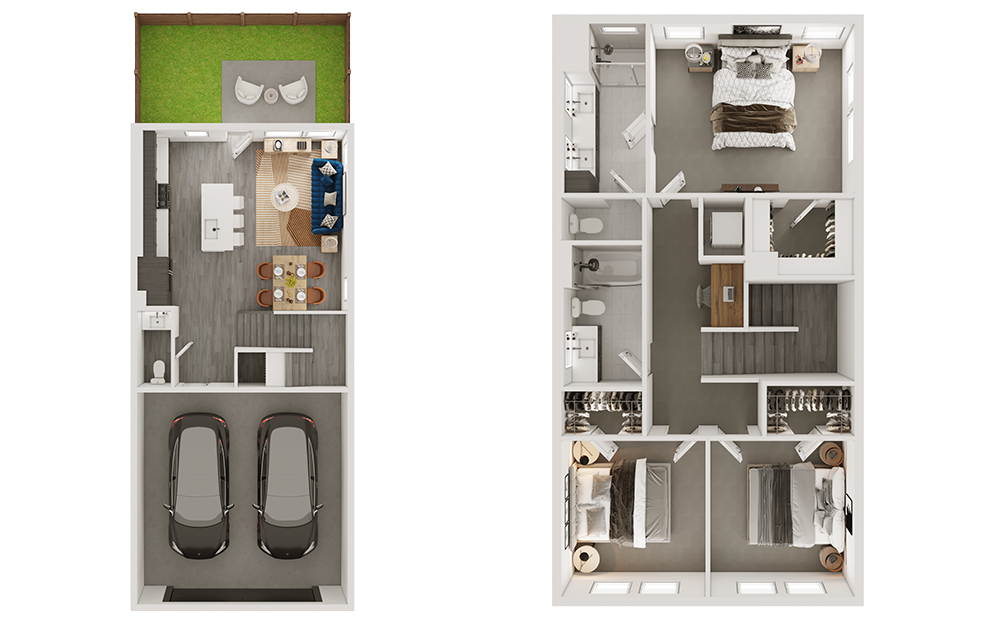 c1th - 3 bedroom floorplan layout with 2.5 baths and 1440 to 1452 square feet. (3D)