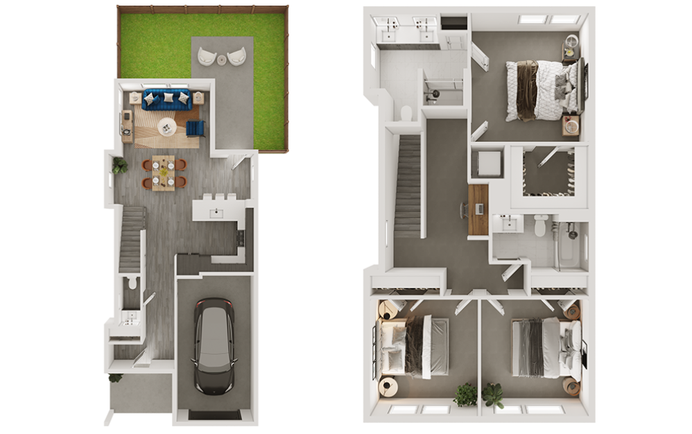 c2sf - 3 bedroom floorplan layout with 2.5 bathrooms and 1586 square feet (3D)