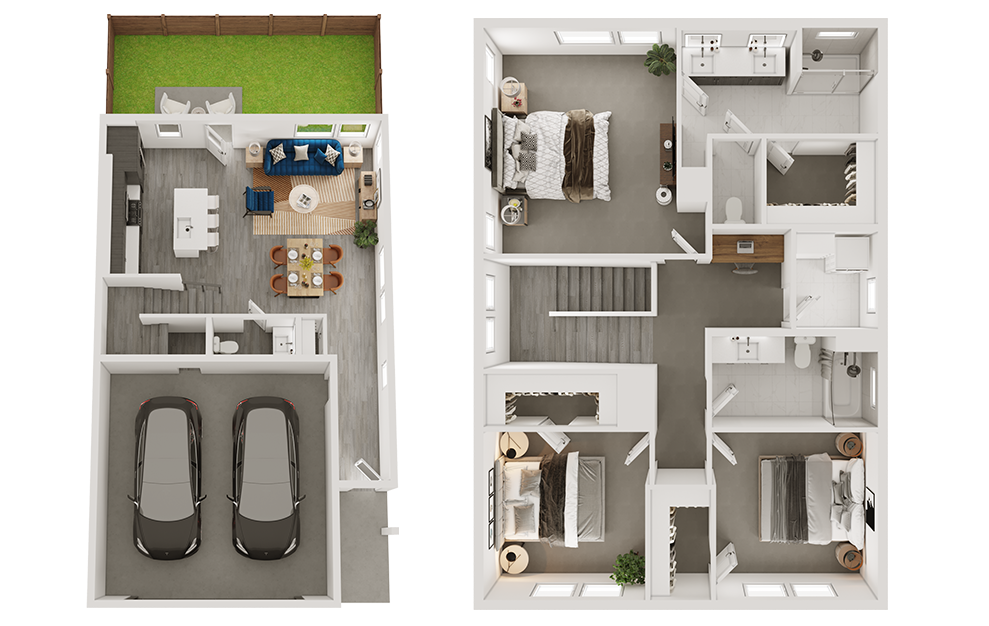 c3sf - 3 bedroom floorplan layout with 2.5 baths and 1688 square feet. (3D)