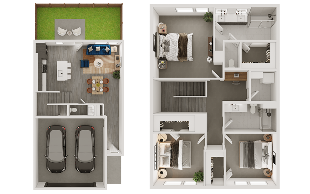 c3th - 3 bedroom floorplan layout with 2.5 bathrooms and 1689 square feet (3D)