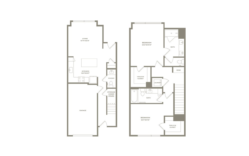 b4th - 2 bedroom floorplan layout with 2.5 baths and 1367 square feet. (2D)