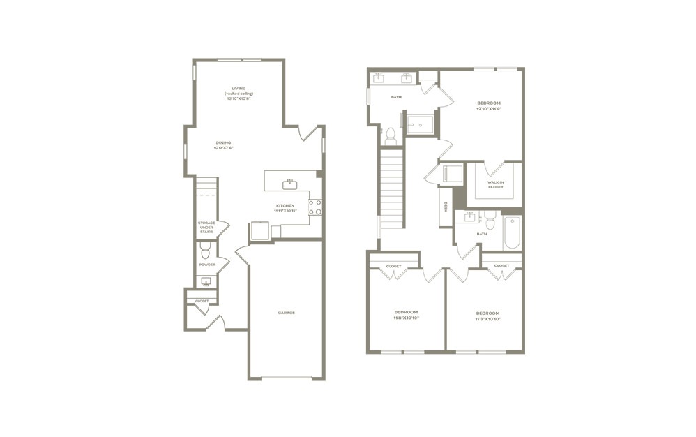 c2sf - 3 bedroom floorplan layout with 2.5 baths and 1586 square feet. (2D)