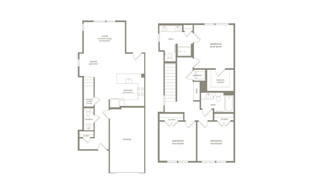 c2th - 3 bedroom floorplan layout with 2.5 baths and 1586 square feet. (2D)