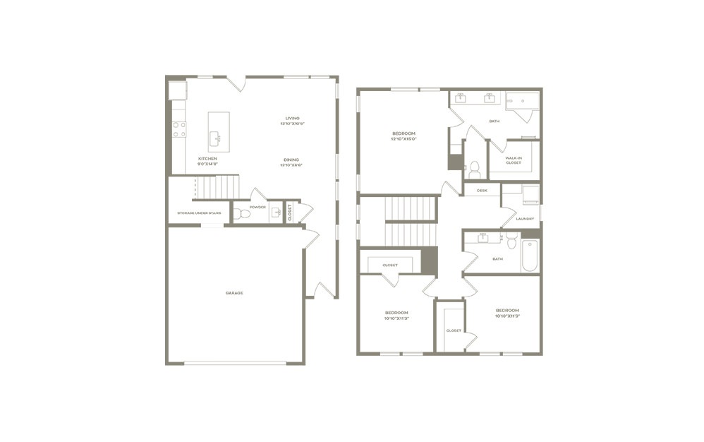 c3sf - 3 bedroom floorplan layout with 2.5 baths and 1688 square feet. (2D)