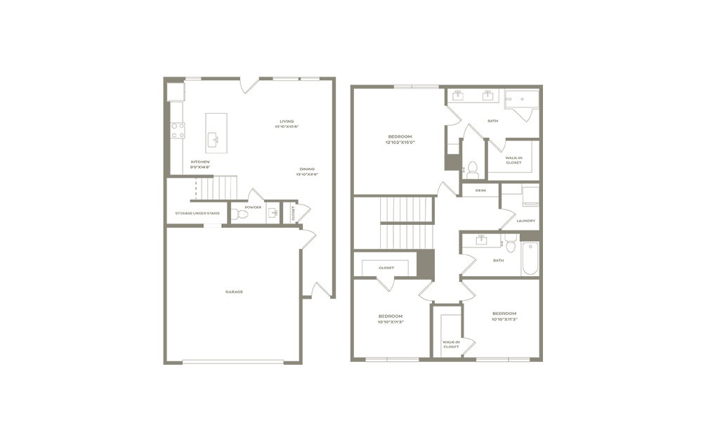 c3th - 3 bedroom floorplan layout with 2.5 baths and 1689 square feet. (2D)